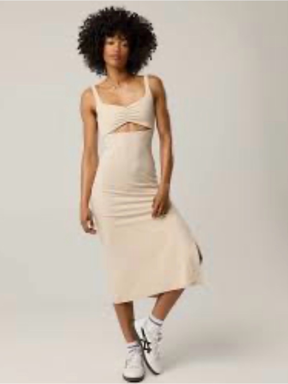 aerie Cream Backless Midi Dress with Front Cutout